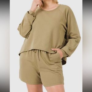 Zenana Shorts & Long Sleeved Shirt Set